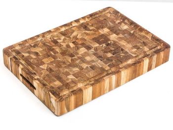 Large End Grain Rectangular Teak Wood Board with Hand Grips and Juice Canal by Proteak