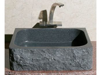 Rectangular Stone Bath Sink with Rough Exterior | Black Granite | SALE