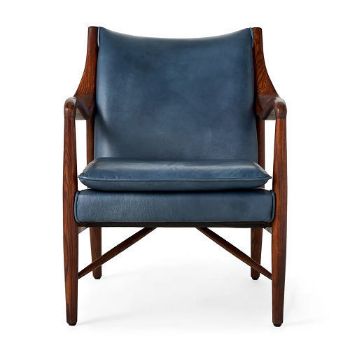 Blue Nancy Club Chair Leather and Hardwood Lounge Chair