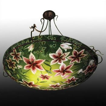 Reverse Hand-Painted Glass Chandelier | Stargazer Lily