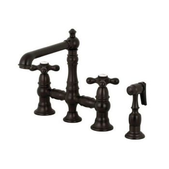 Kingston Brass English Country 4-Hole Bridge Kitchen Faucet with Spray